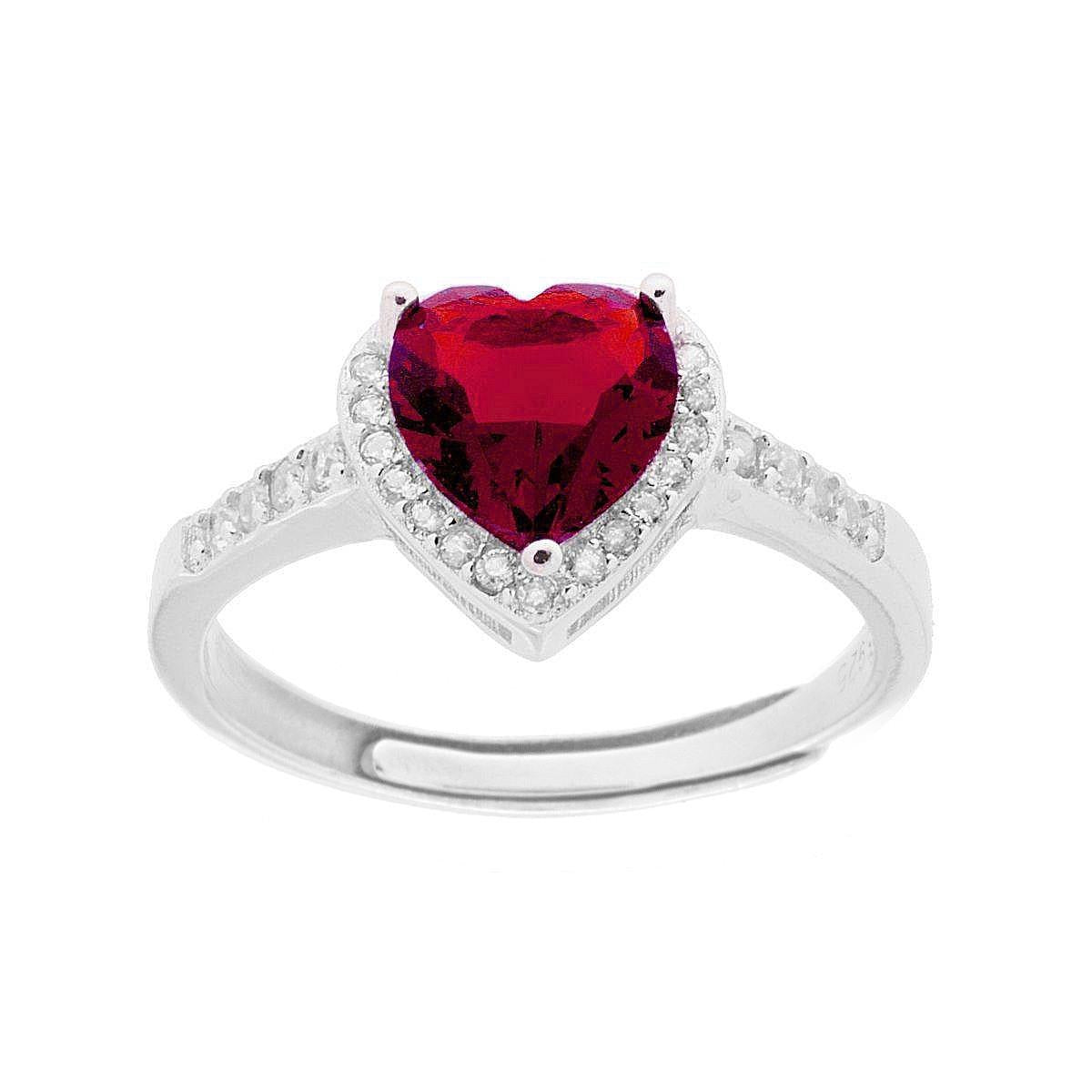 Anello con cuore rosso rubino - argento 925