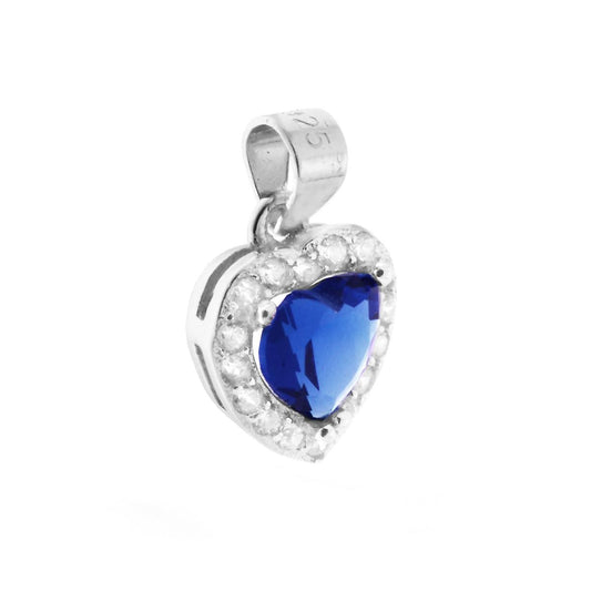 Ciondolo cuore zirconato blu zaffiro - argento 925