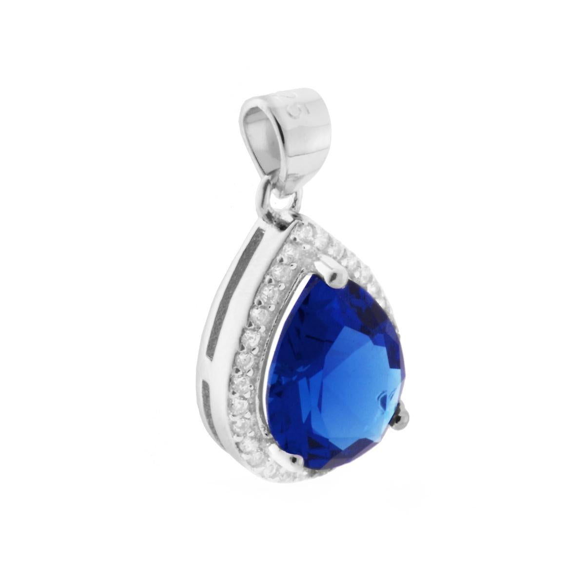 Ciondolo  goccia zirconato  blu zaffiro - argento 925