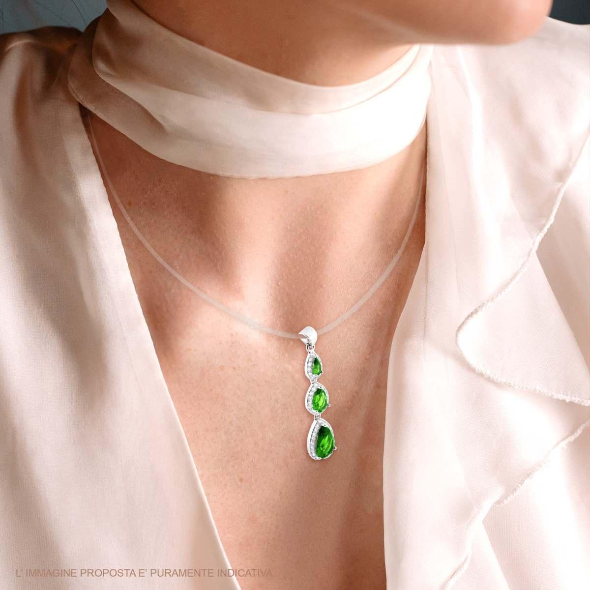 Ciondoli 3 gocce con zirconi verde smeraldo - argento 925