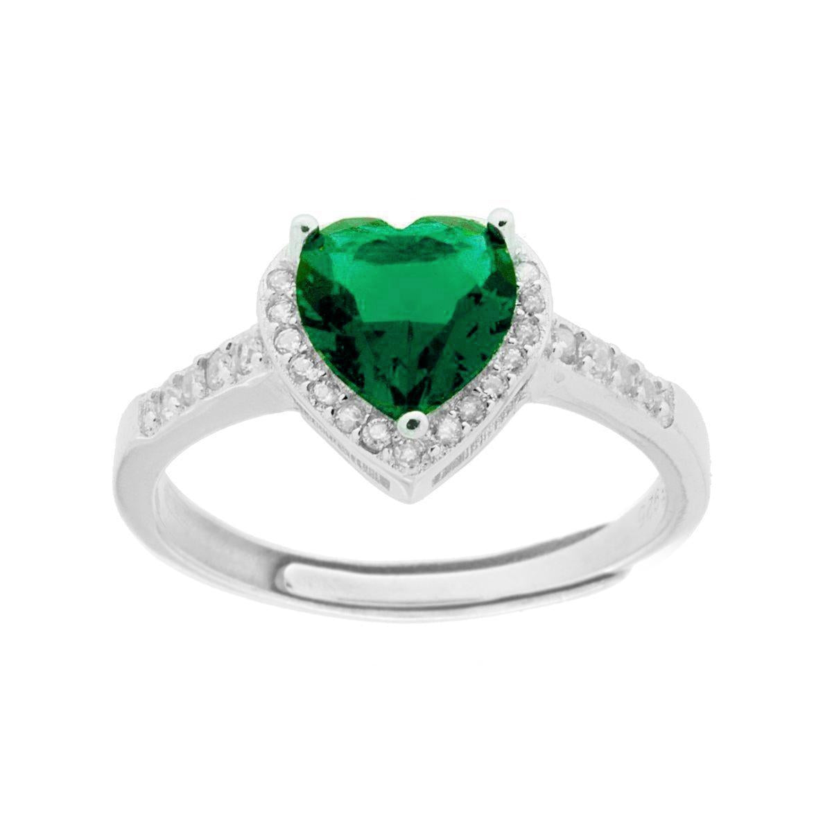 Anello con cuore verde smeraldo   - argento 925