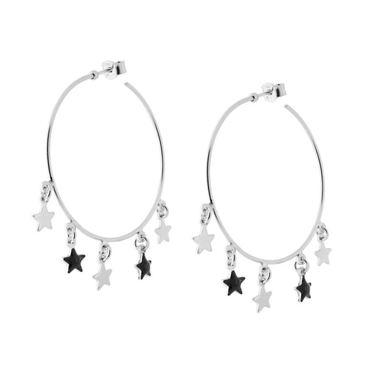 Orecchini a cerchio 4,4cm con stelline pendenti-argento 925