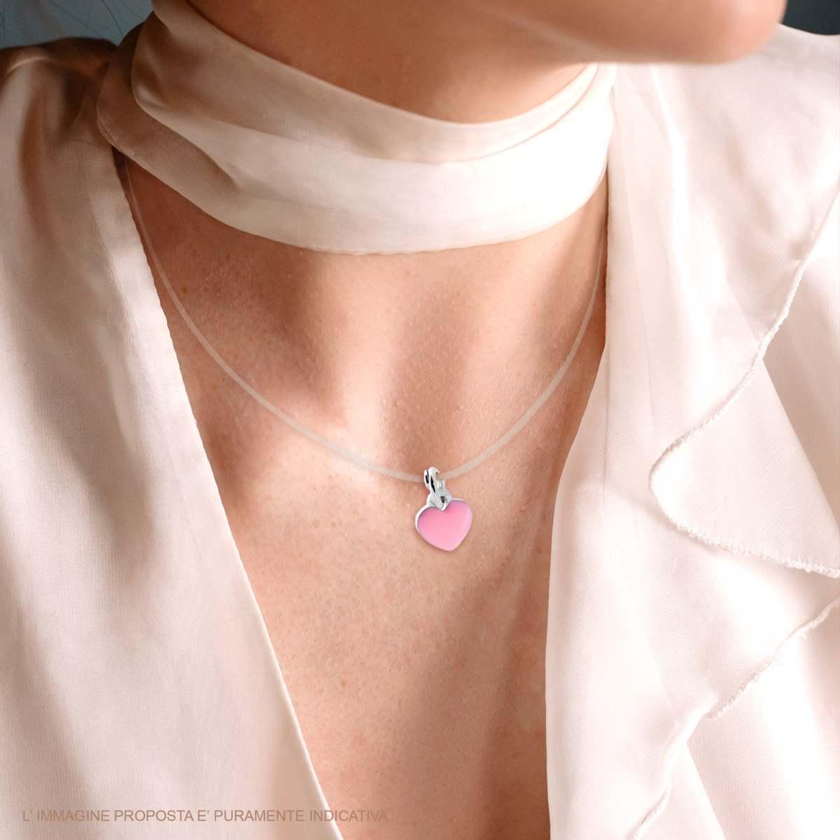 Ciondolo cuoricino rosa smaltato - argento 925