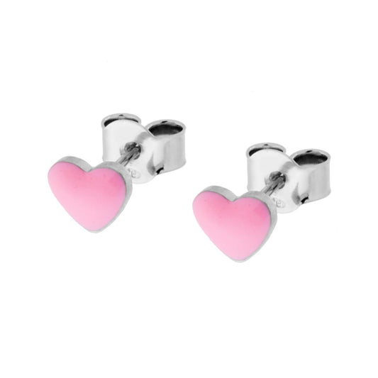 Orecchini cuore smaltato rosa - argento 925