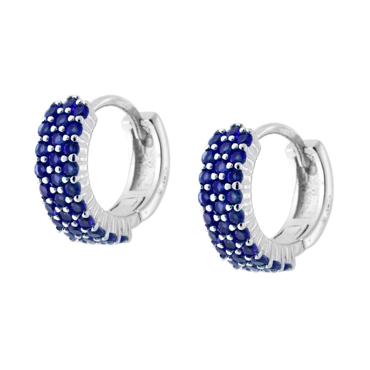 Orecchini 14mm zirconi blu zaffiro  - argento 925