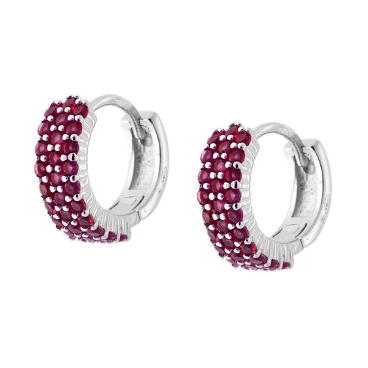 Orecchini 14mm zirconi rosso rubino  - argento 925