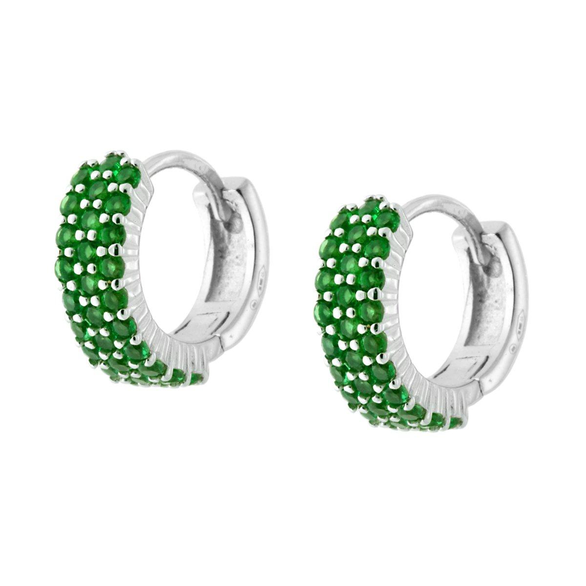 Orecchini 14mm zirconi verde smeraldo  - argento 925