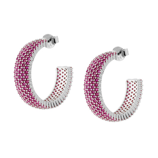 Orecchini 2,5mm con zirconi fucsia  - argento 925