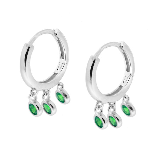 Orecchini 1,6mm  con zirconi verde smeraldo pendenti - argento 925