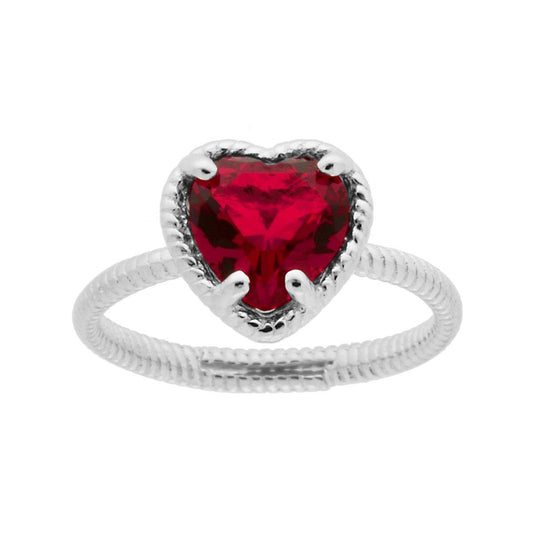 Anello cuore zircone rosso rubino  - argento 925