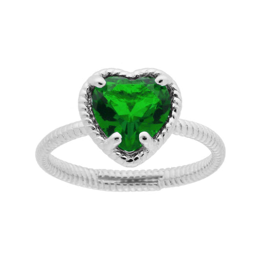 Anello cuore zircone verde smeraldo  - argento 925