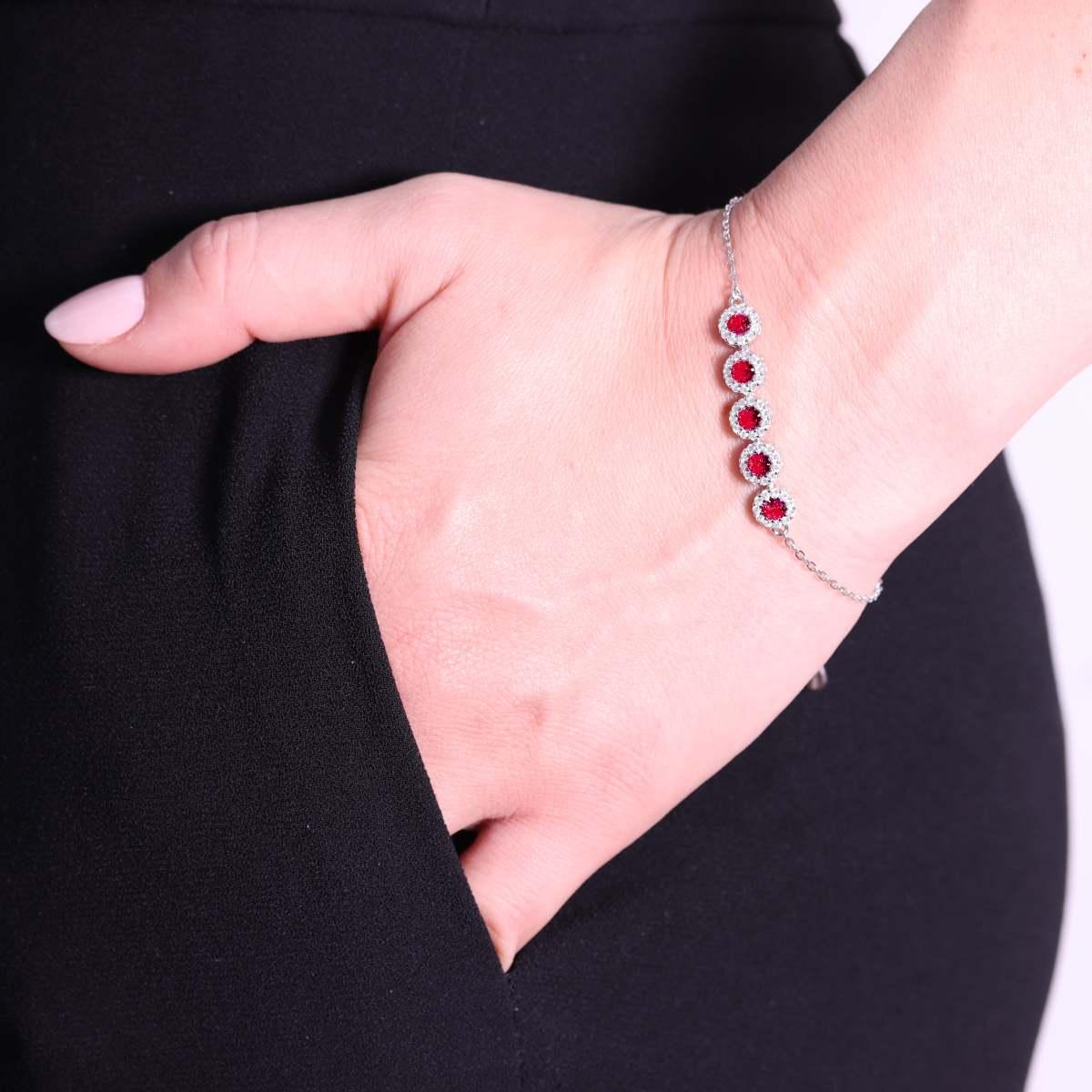 Bracciale zirconi rosso rubino - argento 925