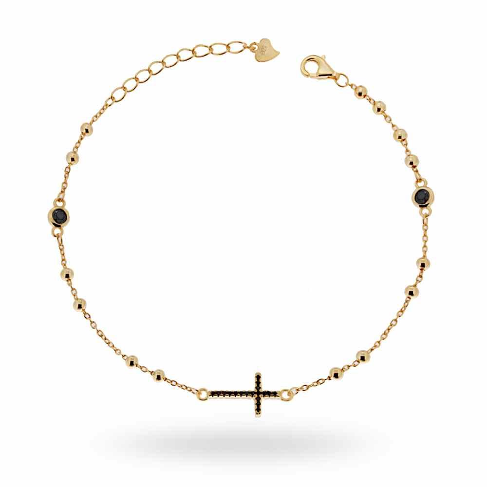 Bracciale rosario con zirconi neri- argento 925 gold