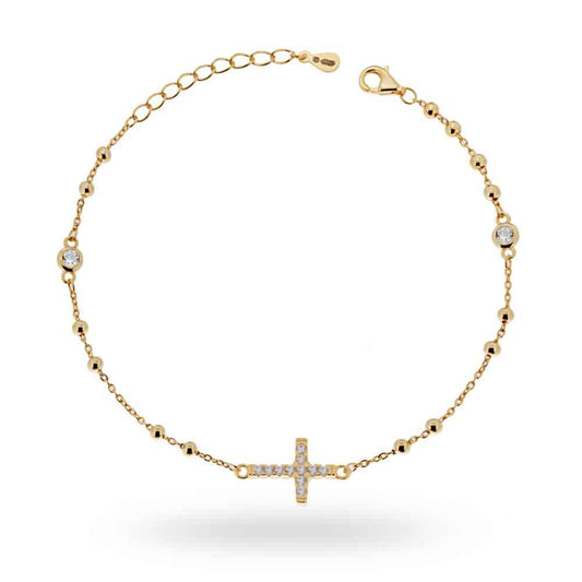 Bracciale rosario con zirconi bianchi . argento 925 gold