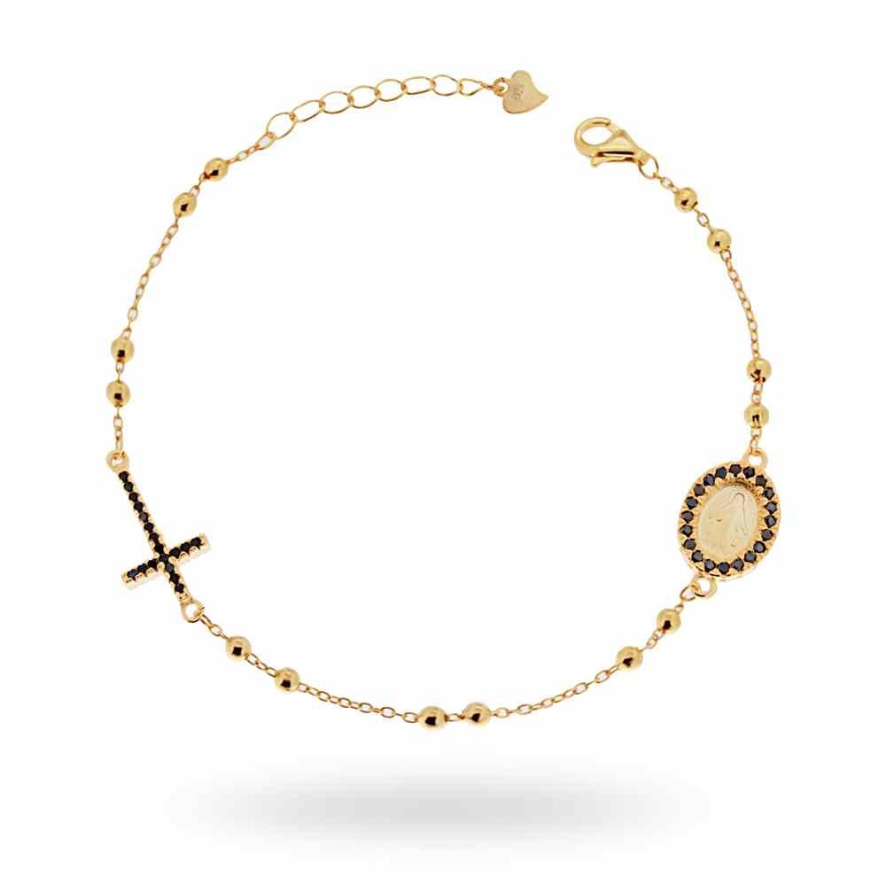 Bracciale rosario con zirconi neri . argento 925 gold