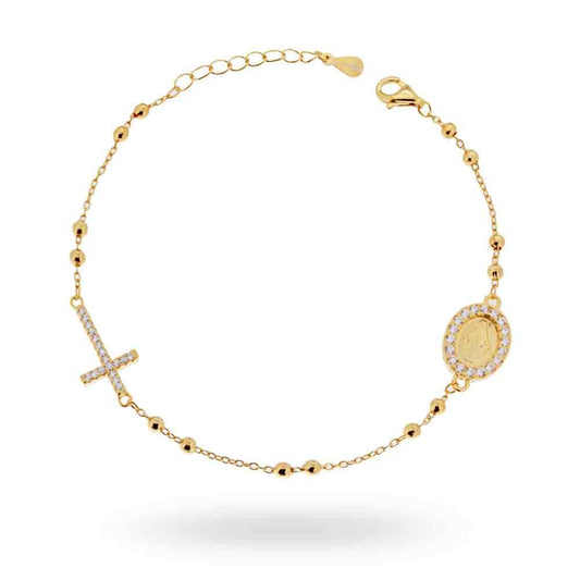 Bracciale rosario con zirconi bianchi . argento 925 gold