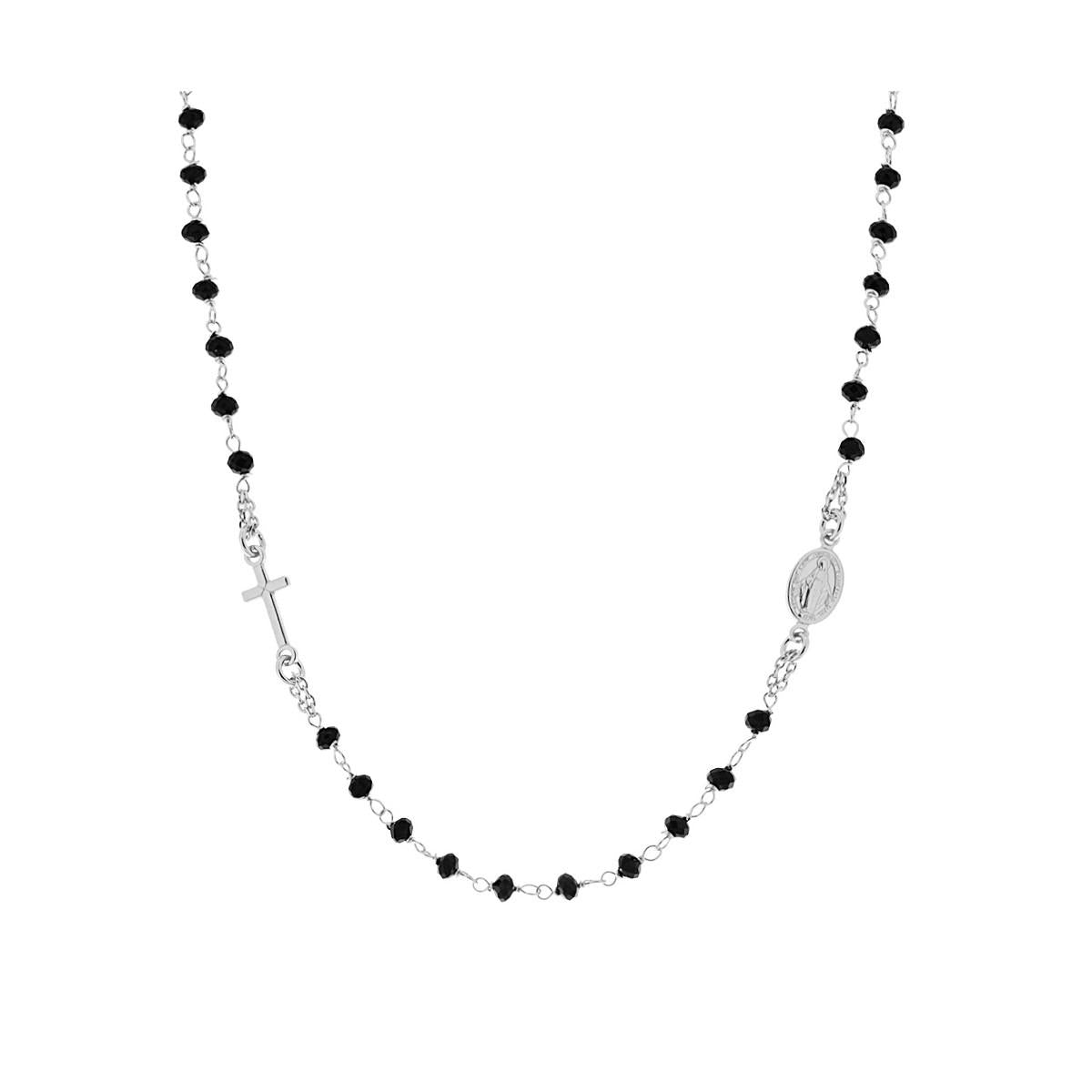 Collana rosario girocollo 50cm con cristalli neri - argento 925