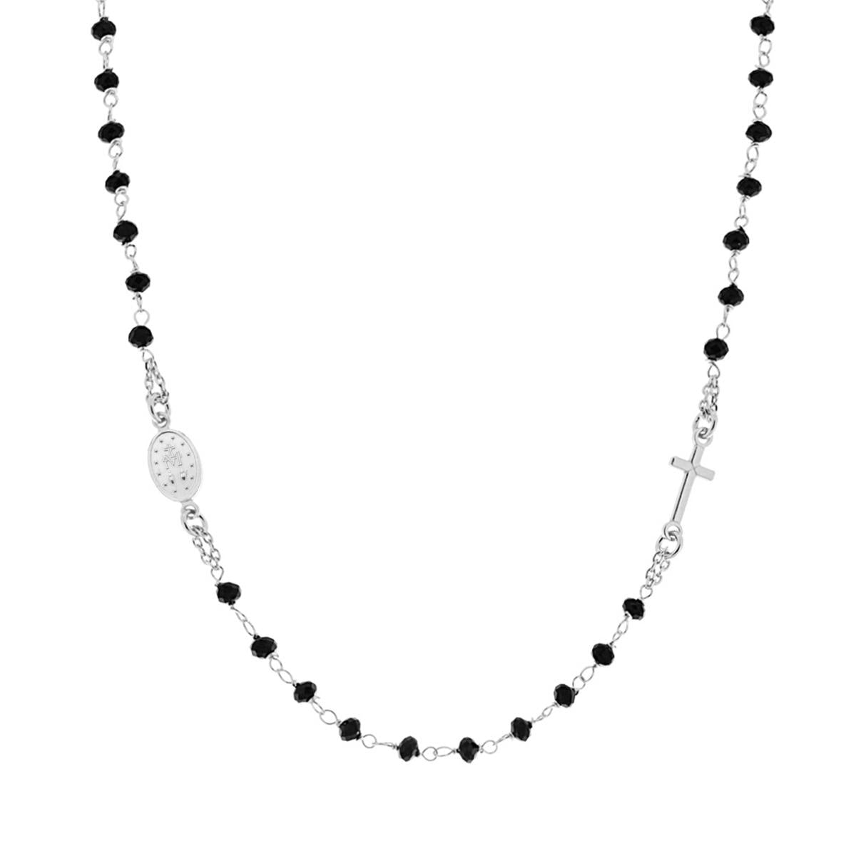 Collana rosario girocollo 50cm con cristalli neri - argento 925