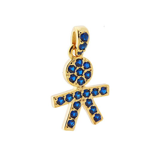 Ciondolo bimba con zirconi blu - argento 925 gold