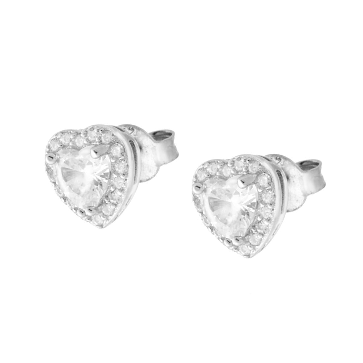 Orecchini cuore zirconato a lobo - argento 925