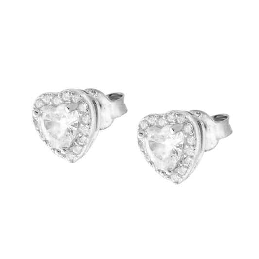 Orecchini cuore zirconato a lobo - argento 925