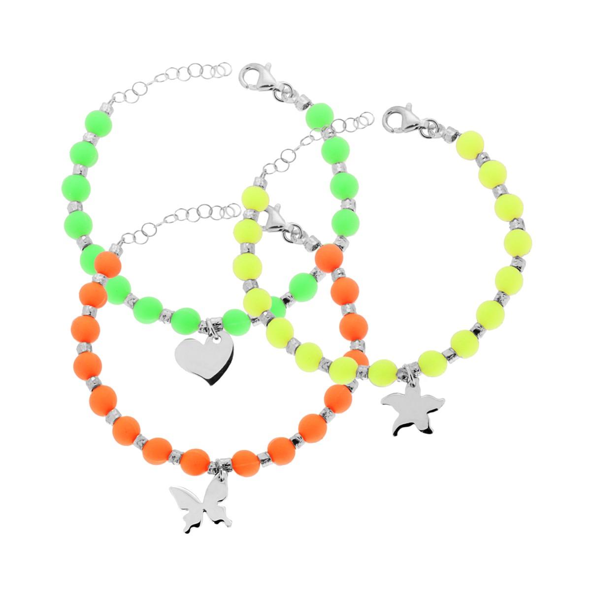 Bracciale con perline fluo e ciondoli - argento 925