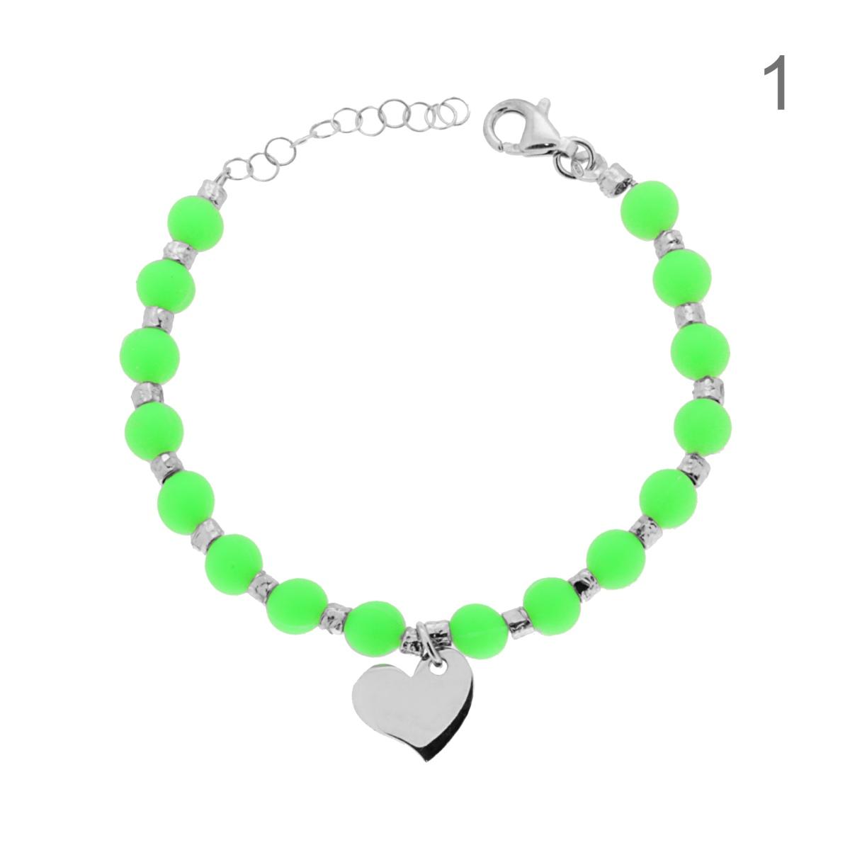 Bracciale con perline fluo e ciondoli - argento 925