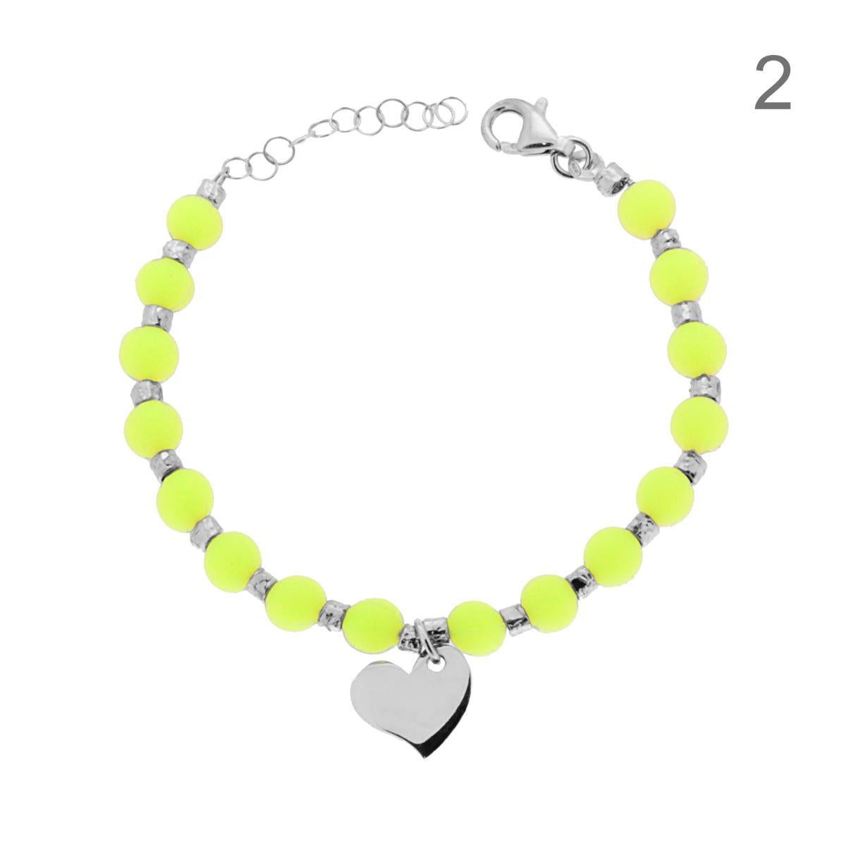 Bracciale con perline fluo e ciondoli - argento 925