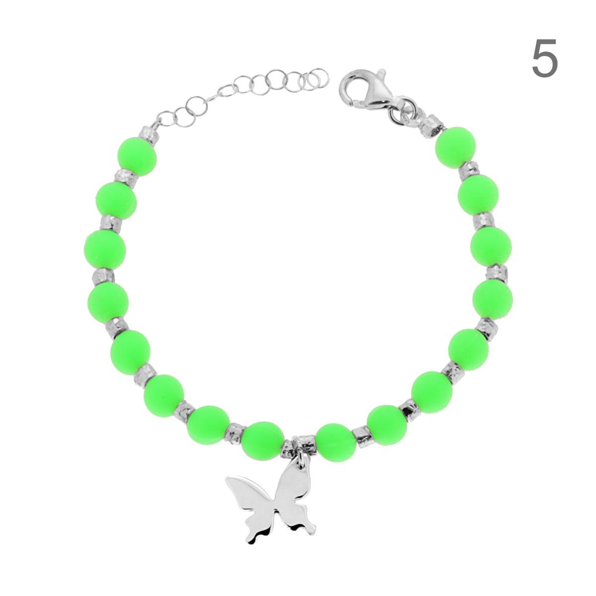 Bracciale con perline fluo e ciondoli - argento 925