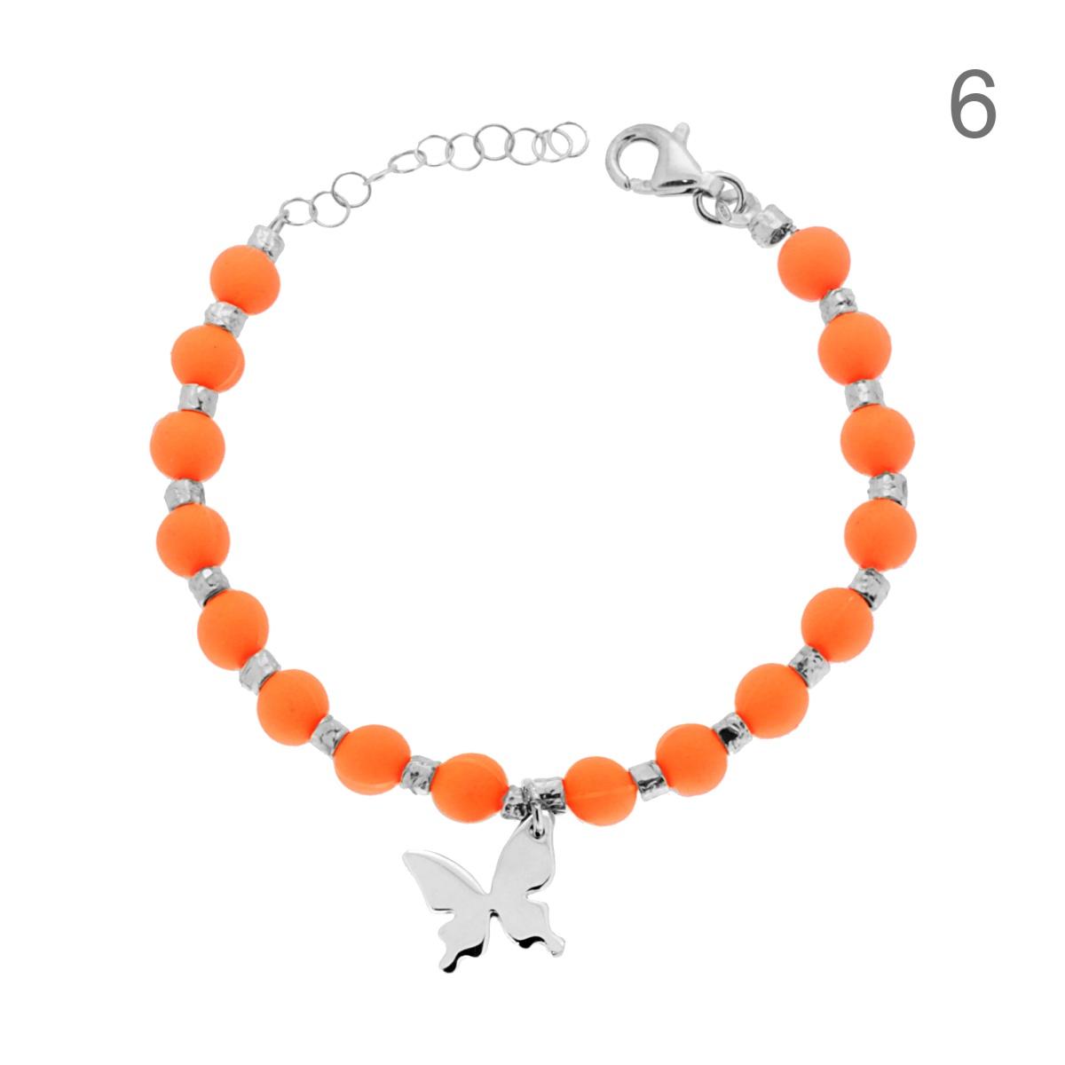 Bracciale con perline fluo e ciondoli - argento 925