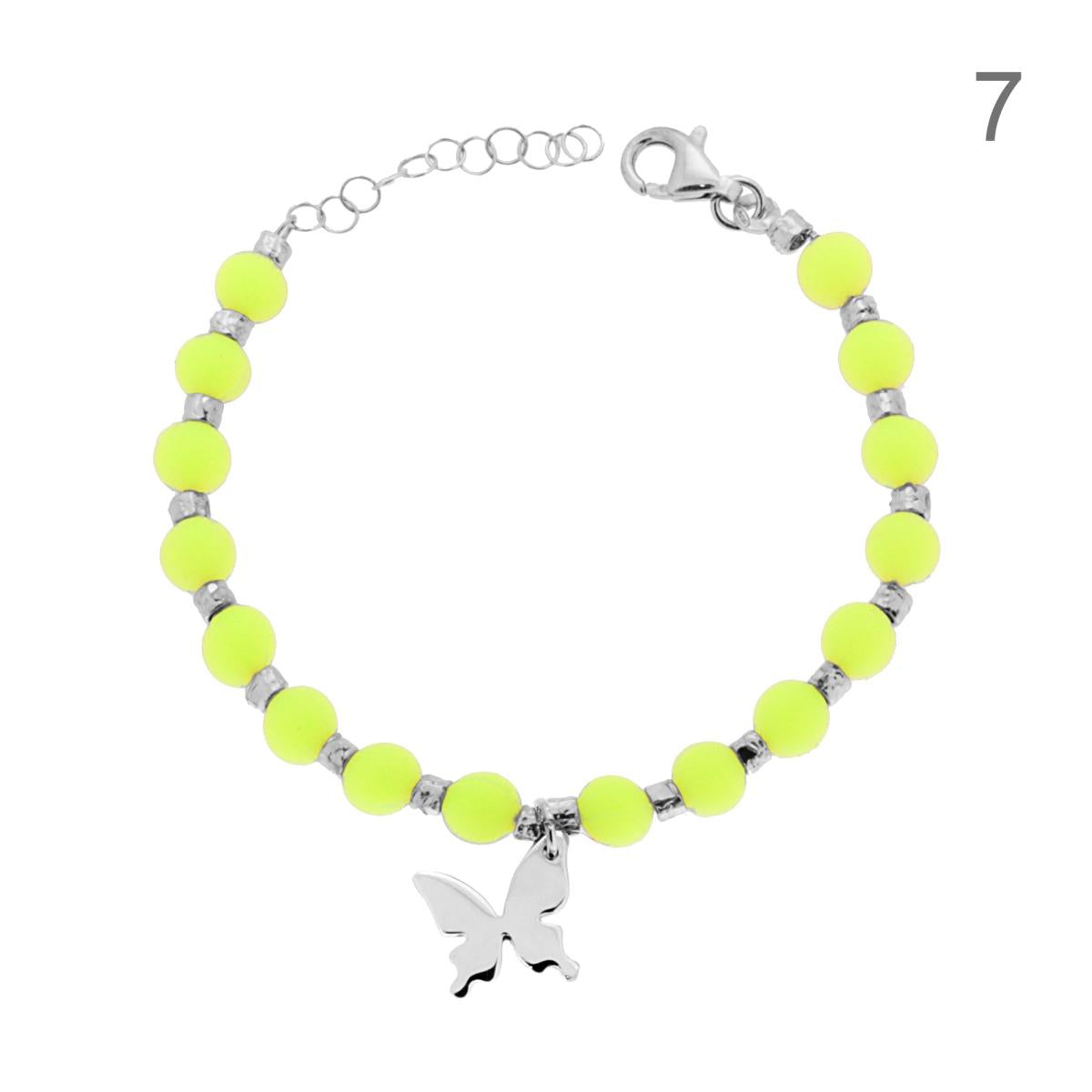 Bracciale con perline fluo e ciondoli - argento 925