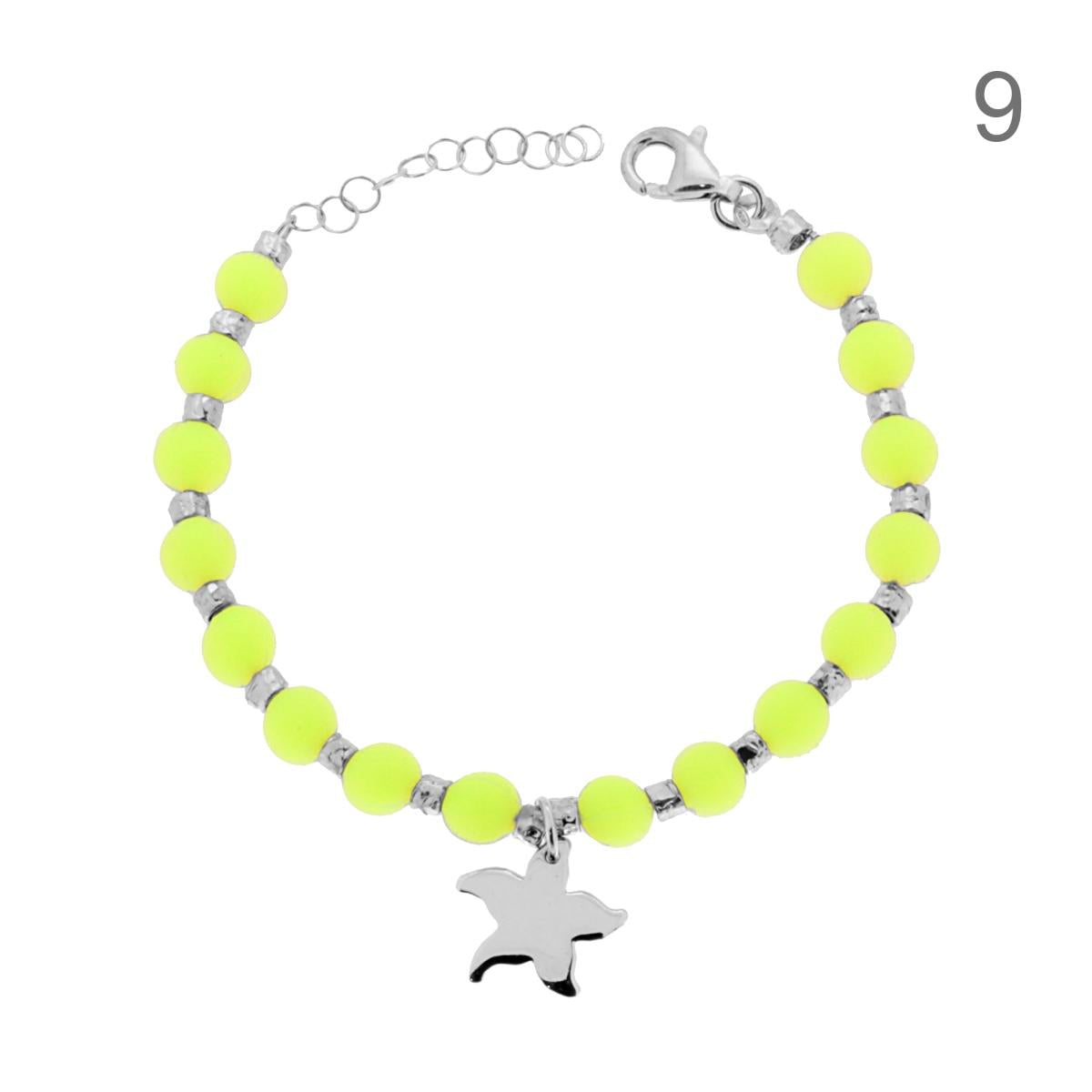 Bracciale con perline fluo e ciondoli - argento 925