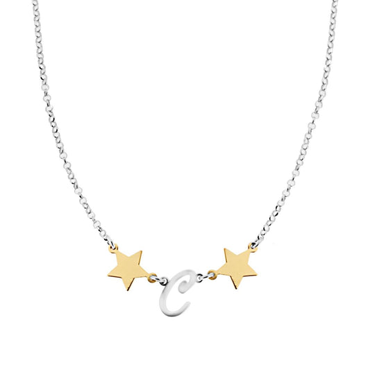 Collana con stelline e iniziale C - argento 925 mix gold