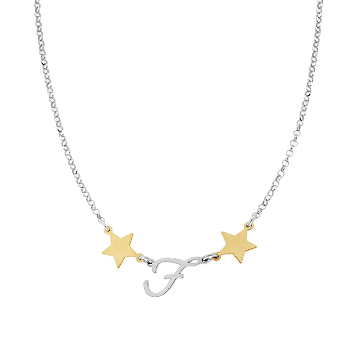 Collana con stelline e iniziale  F - argento 925 mix gold