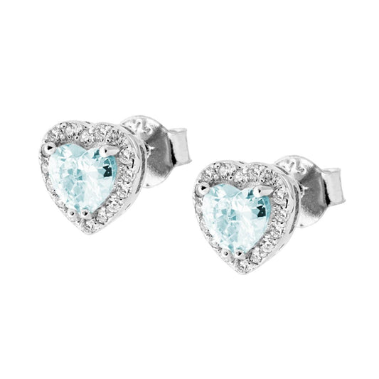 Orecchini cuore zirconato acquamarina - argento 925