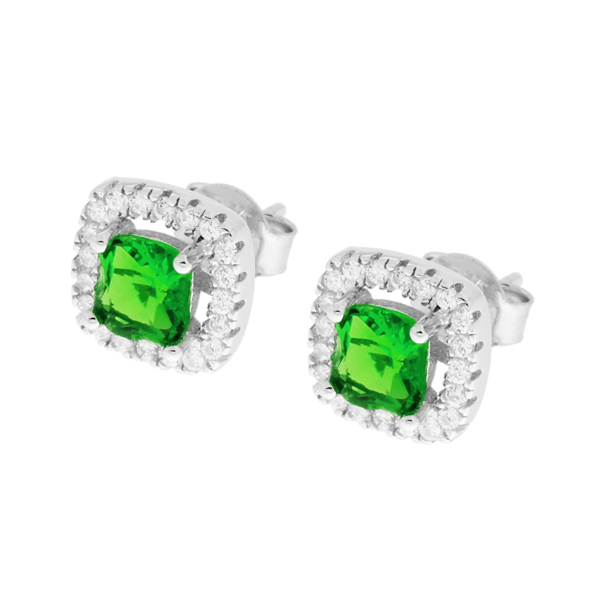 Orecchini quadrati blu verde smeraldo - argento 925