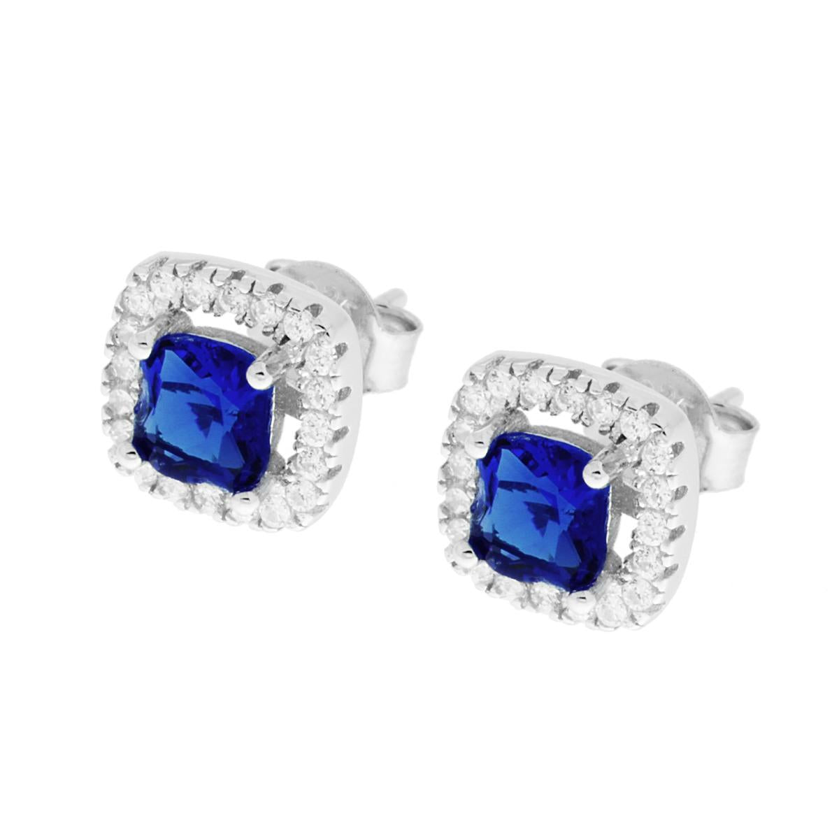 Orecchini quadrati blu zaffiro - argento 925