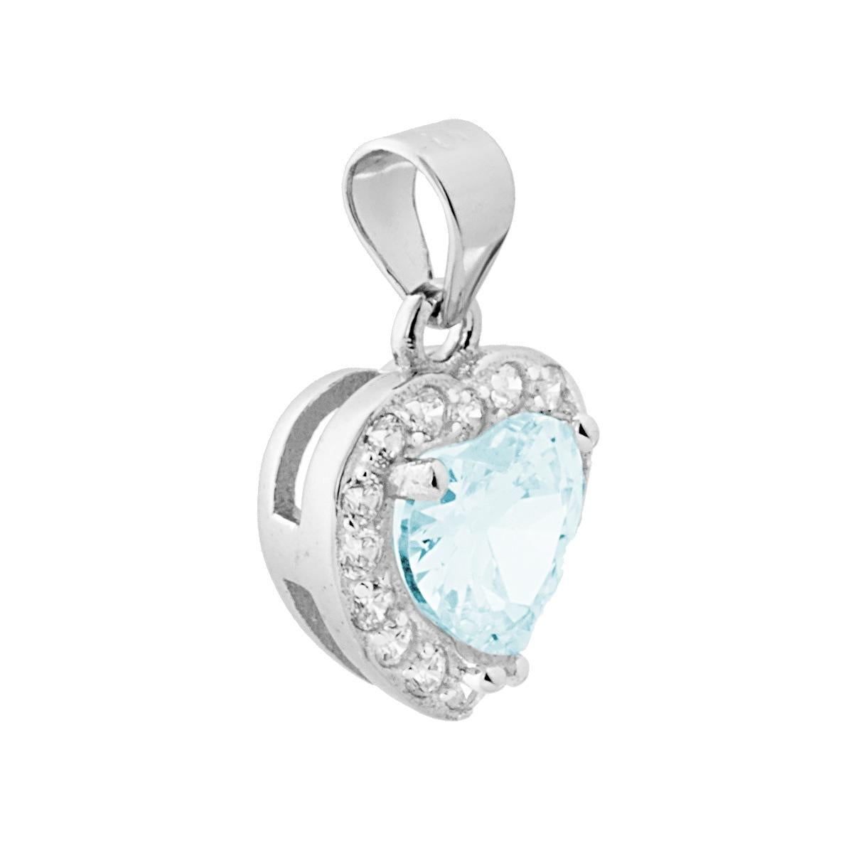 Ciondolo cuore zirconato acquamarina - argento 925