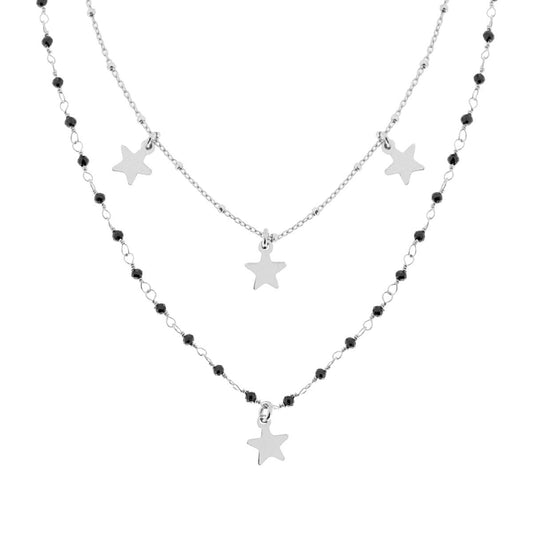 Collana doppio filo con perline e stelline      - argento 925