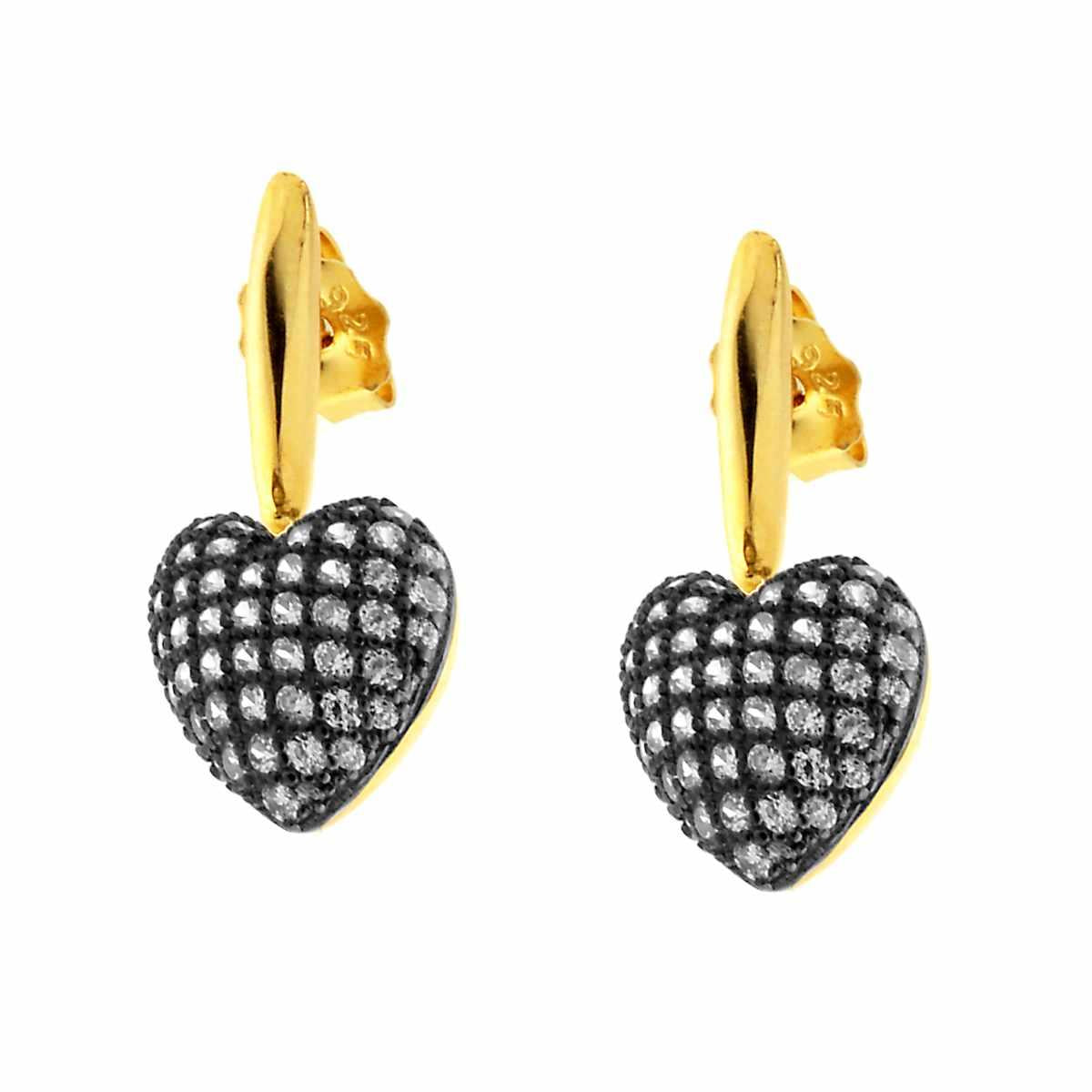 Orecchini cuore pavè - argento 925 gold