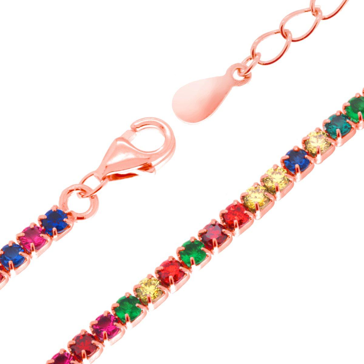 Bracciale tennis 2 mm zirconi multi  - argento 925 rosè