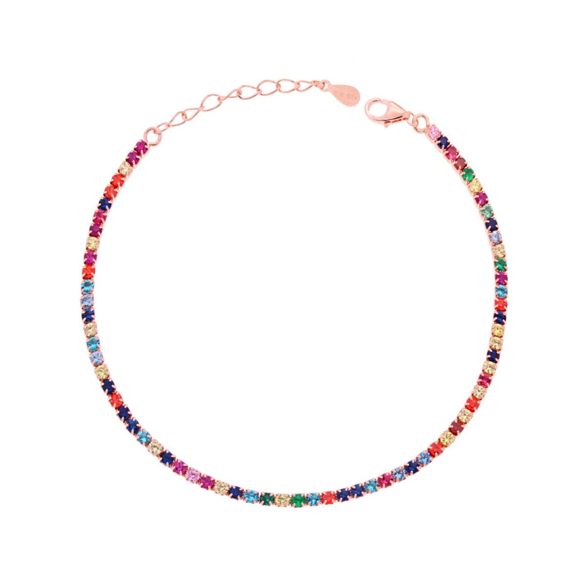 Bracciale tennis 2 mm zirconi multi  - argento 925 rosè