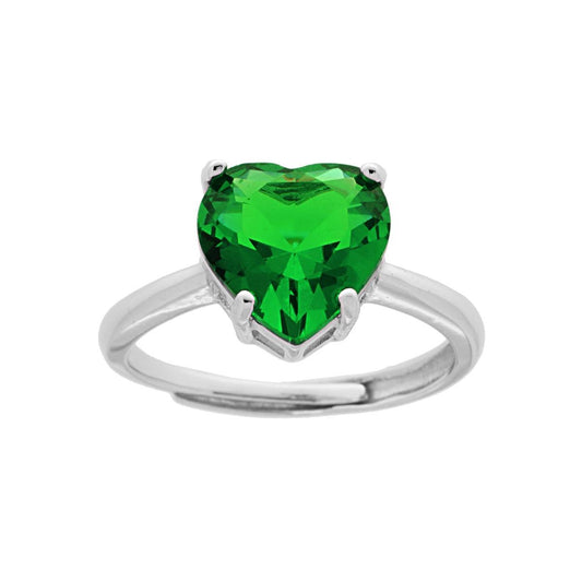 Anello solitario con zircone verde smeraldo a forma di cuore - argento 925