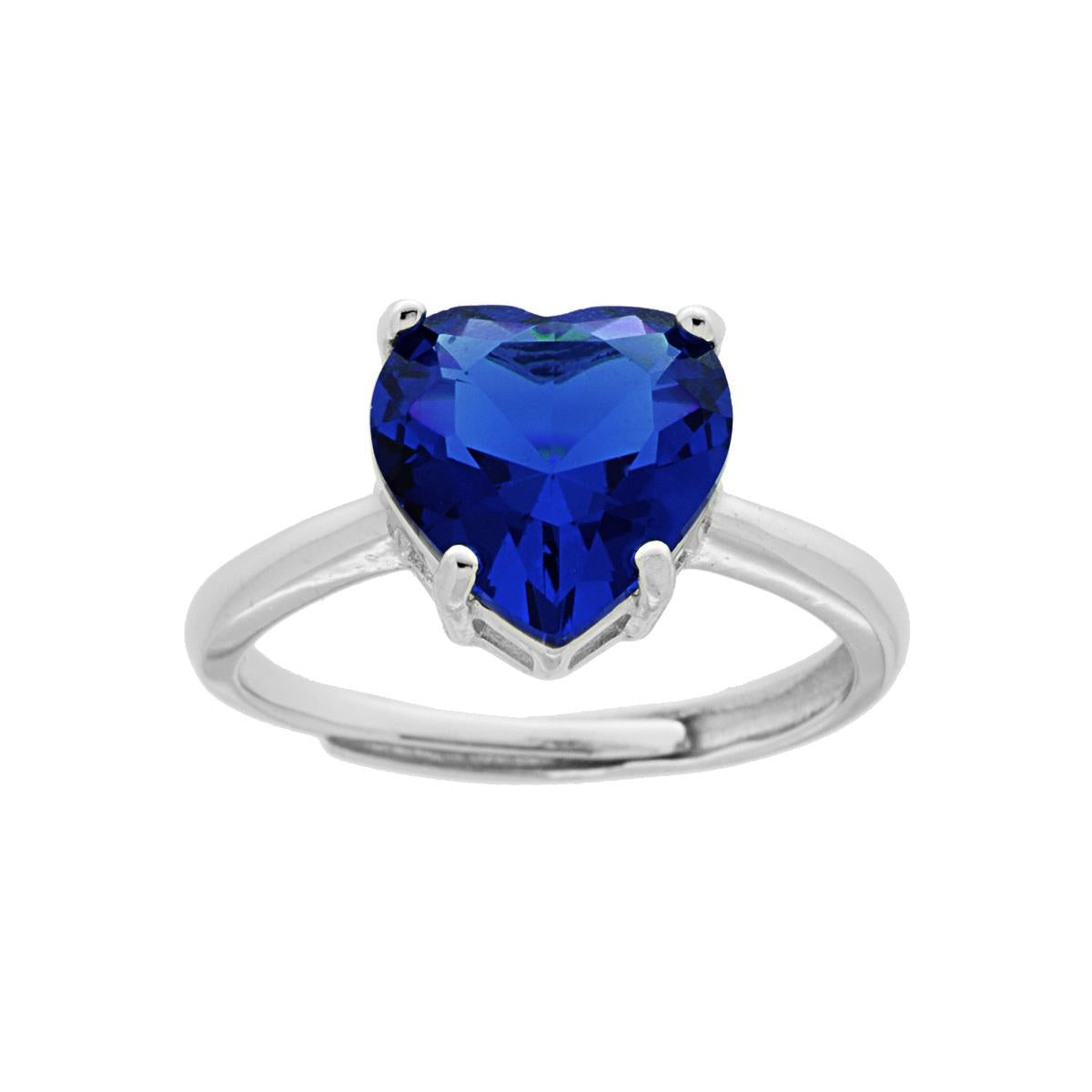 Anello solitario con zircone Blu Zaffiro a forma di cuore - argento 925