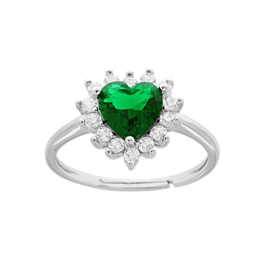 Anello con Zircone verde a forma di cuore e Zirconi Bianchi -argento 925