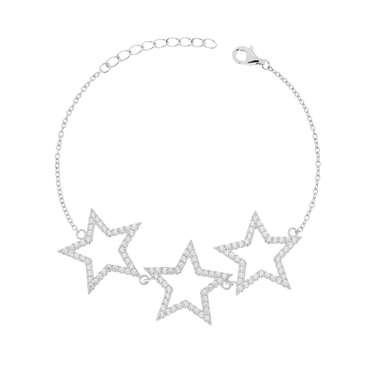 Bracciale Catena Forzatina con tre stelle e Zirconi Bianchi - argento 925