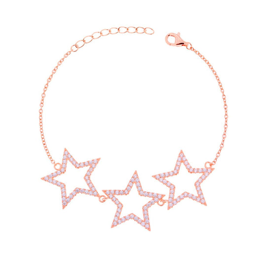 Bracciale Catena Forzatina con tre stelle e Zirconi Bianchi - argento 925 rosa gold