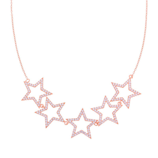 Collana cinque stelle con zirconi bianchi-argento 925 gold rosa