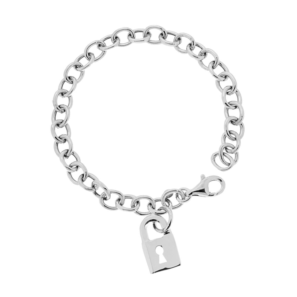 Bracciale Catena Forzatina con Lucchetto  2 pendente -argento 925