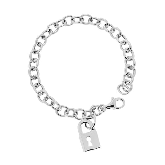 Bracciale Catena Forzatina con Lucchetto  2 pendente -argento 925